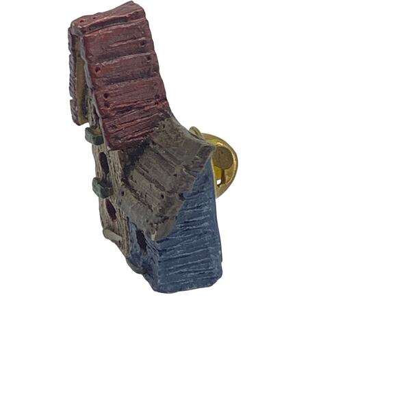 Blue & White Double Bird House Collectible Lapel Pin vintage style - Picture 5 of 8